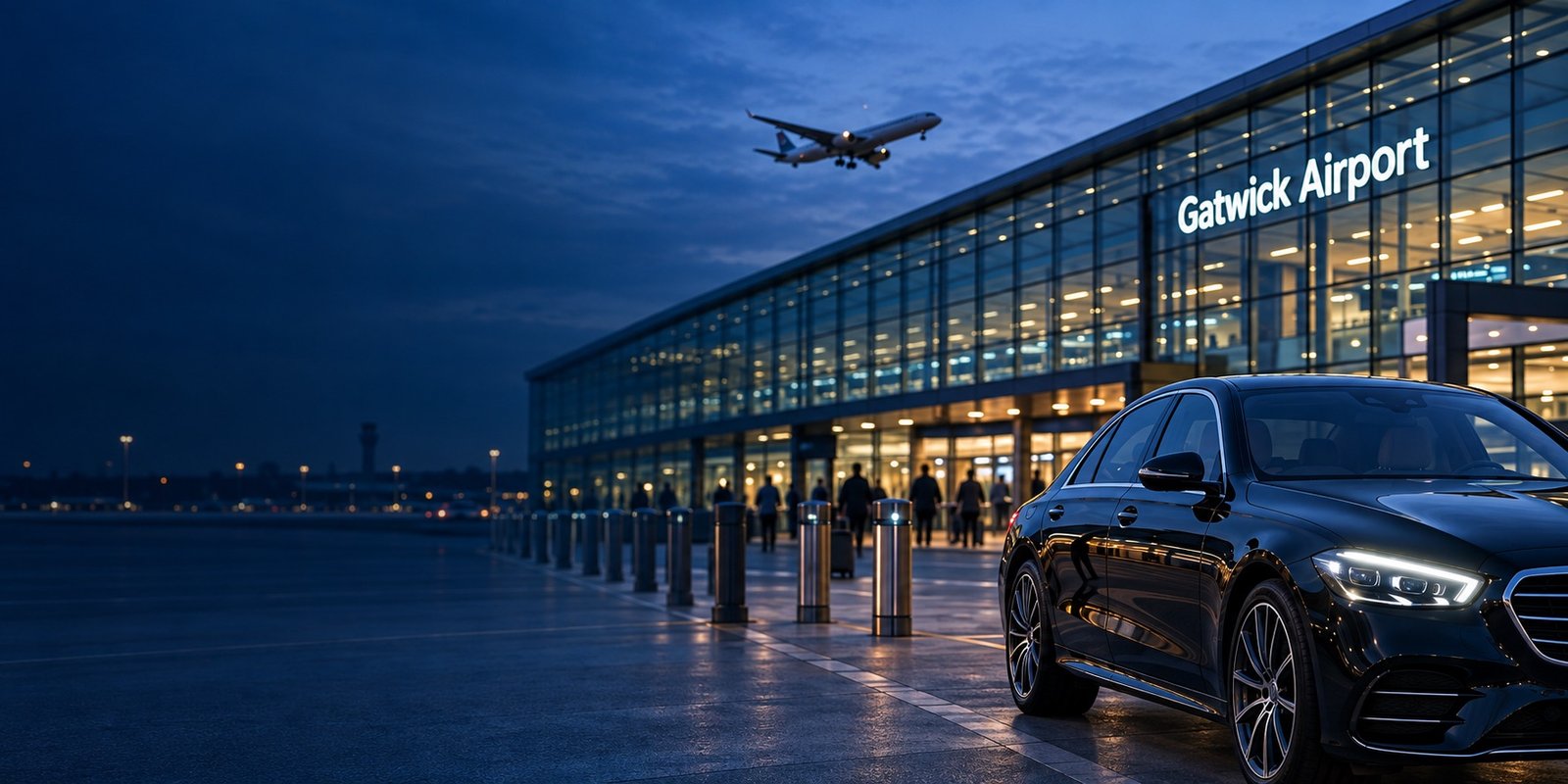 Private airport transfer at dusk